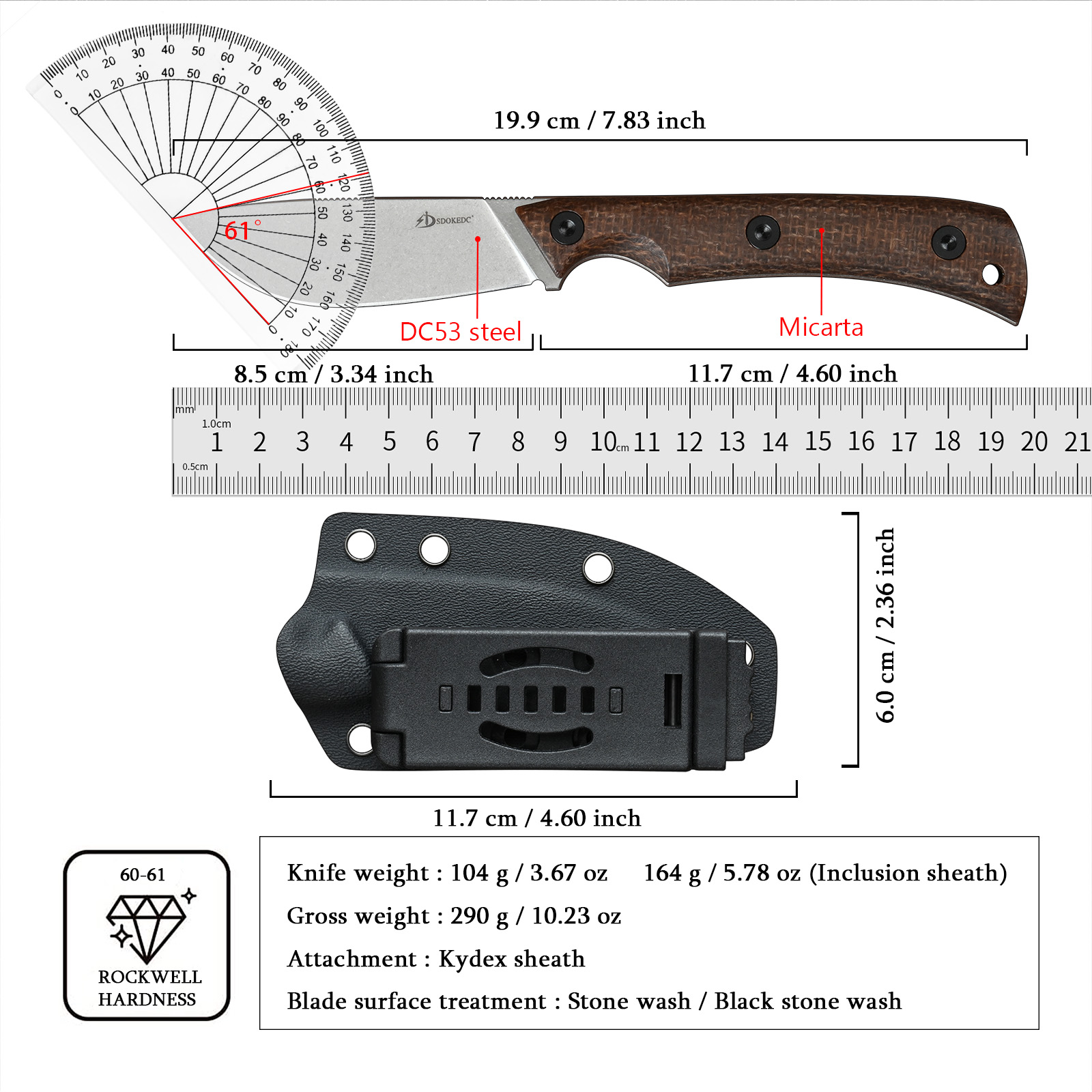 Couteau utilitaire EDC en acie - Edc Carry Fixed Blade Knife avis et prix